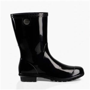 UGG Sienna Rain Boot Black High-Gloss Finish Real Fur From Sheep Size 11 NEW